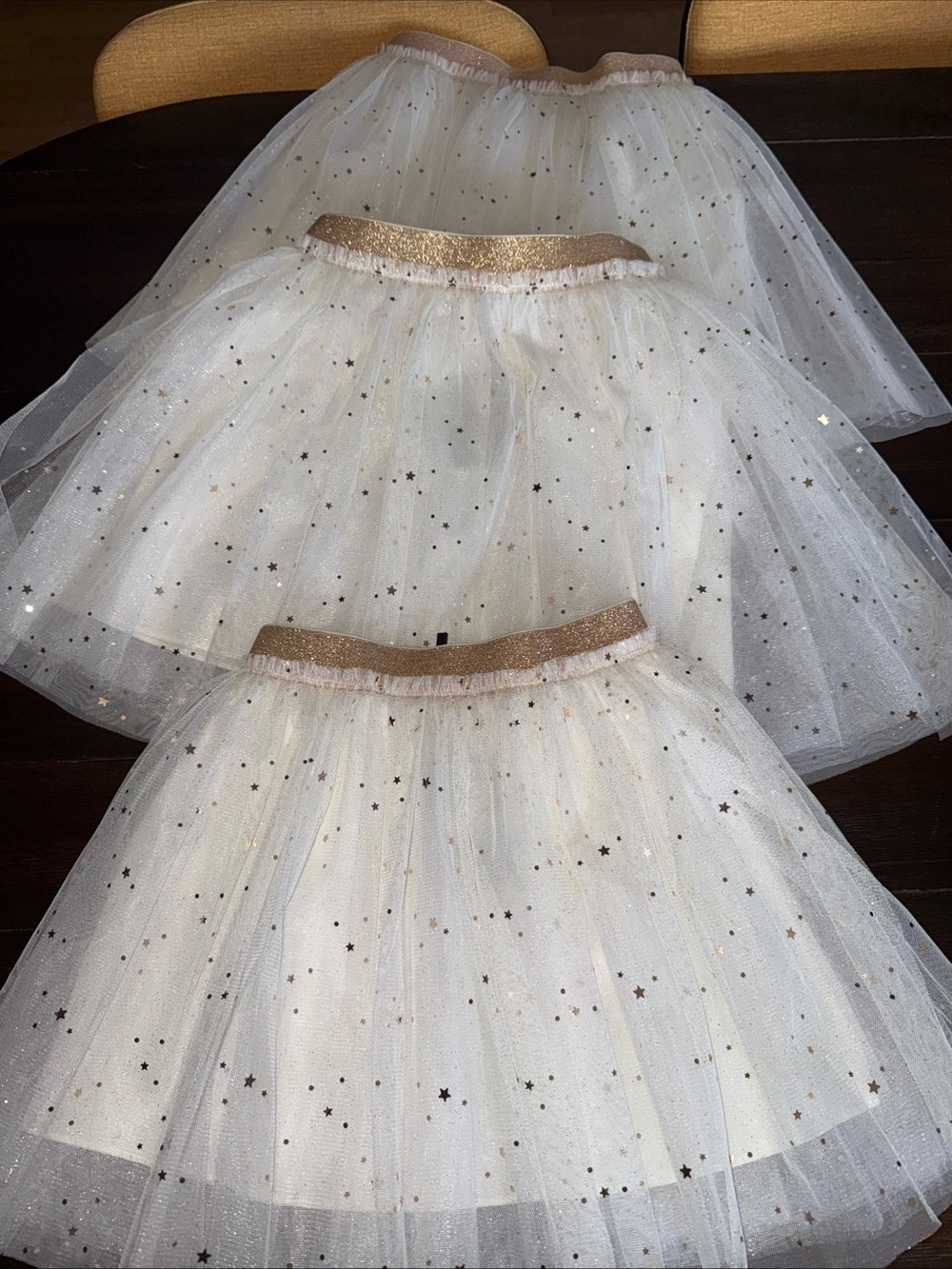 Girls White Tulle Skirt with Gold Star Accents and Gold Waistband petite hailey